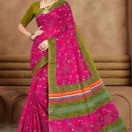 Pink and chutney Varlee BP cotton saree with human design accents