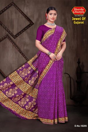 Jewel of Gujarat Cotton Saree with Purple and Golden Super Design