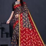 Sizzling Gold cotton saree in grey and red with flower and leaves design