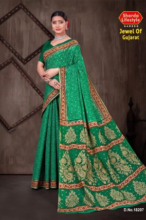 Jewel of Gujarat Cotton Saree with Green and Golden Super Design