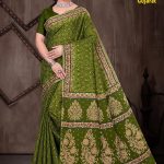 Jewel of Gujarat Cotton Saree with Chutney Green and Golden Super Design