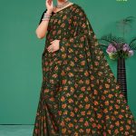 Milan Fashion Vol.02 cotton saree in dark green and copper with floral design