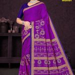 Golden Taj Mahal Cotton Saree in Purple and Golden Color