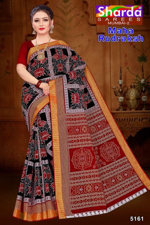 MAHA RUDRAKSH Cotton Saree in Black and Red with Authentic Design