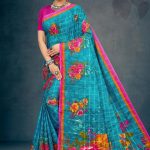 Tulip Garden Cotton Saree with Sky Blue and Pink with Flower Design