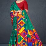 Kufri Satin Flower Cotton Saree with Peacock Green and Red Pattern Design