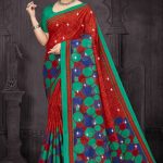 Moha Maya Siroski cotton saree in red, peacock green, and navy blue with a simple design