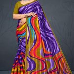 Kufri Satin Flower Cotton Saree with Purple and Mehndi Pattern Design