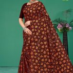 Milan Fashion Vol.02 cotton saree in shining maroon and copper with floral design