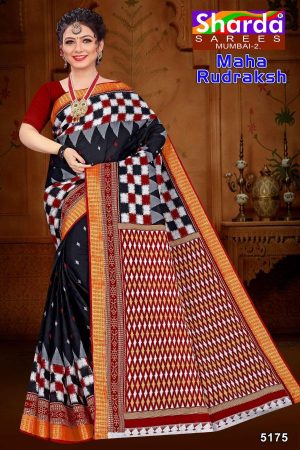 MAHA RUDRAKSH Cotton Saree in Black, Red & White with Authentic Design