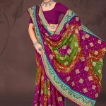 Lavish Gold Cotton Saree with Magenta and Golden Color and Square Design