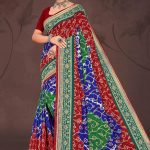 Lavish Gold Cotton Saree with Maroon and Dark Blue Color and Bandhni Design