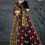 Lime Light Gold Cotton Saree with Dull Brown, Maroon & Black Color and Extraordinary Design