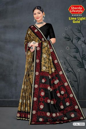 Lime Light Gold Cotton Saree with Dull Brown, Maroon & Black Color and Extraordinary Design