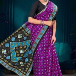 Mango Khatta Doriya purple and black cotton saree with traditional bandhani design