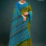 Green and blue season varli cotton saree with animal design