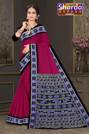 Choice of Orissa No. 2 cotton saree in dark pink and black with simple design