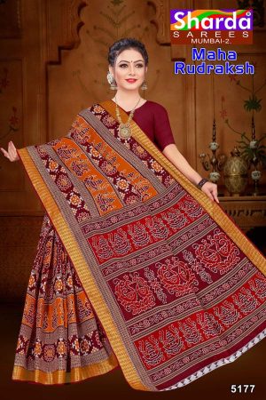 MAHA RUDRAKSH Cotton Saree in Maroon and Orange with Authentic Design