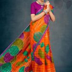 Tulip Garden Cotton Saree with Orange and Purple with Flower Design