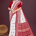 Super Hyko White Red Cotton Saree with Daimon Design