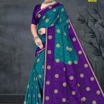 Lime Light Gold Cotton Saree with Peacock Green and Magenta Color and Extraordinary Design