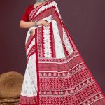 Super Hyko White Red Cotton Saree with Beautiful Design