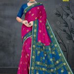 Lime Light Gold Cotton Saree with Pink and Blue Color and Extraordinary Design