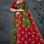 Lime Light Gold Cotton Saree with Green and Red Color and Extraordinary Design