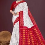 Super Hyko White Red Cotton Saree with Dotted Design