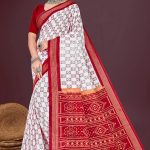 Super Hyko White Red Cotton Saree with Simple Design