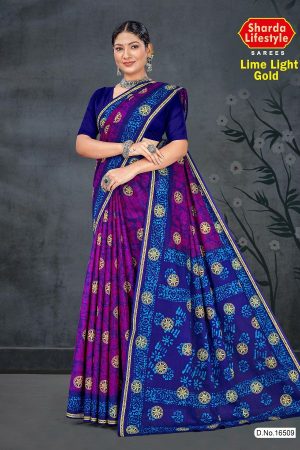 Lime Light Gold Cotton Saree with Navy Blue and Magenta Color and Extraordinary Design