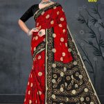 Lime Light Gold Cotton Saree with Bright Red and Black Color and Extraordinary Design