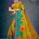 Lotus Garden with BP Cotton Saree in Mehndi Green and Orange with Simple and Rich Design