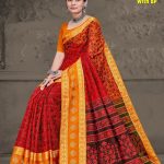 Zoya Bentex with BP Orange and Red Cotton Saree with Flower Pattern