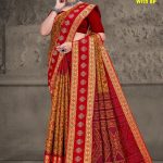 Zoya Bentex with BP Red, Cream, and Yellow Saree with Flower and Leaves Design