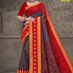 Zoya Bentex with BP Red, Cream, and Grey Saree with Awesome Design