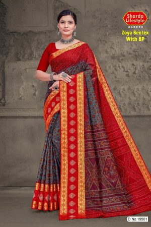 Zoya Bentex with BP Red, Cream, and Grey Saree with Awesome Design