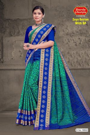 Zoya Bentex with BP Blue and Green Saree with Beautiful Design