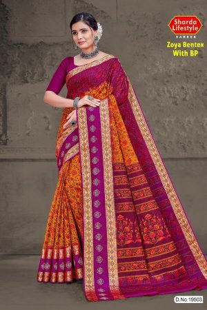 Zoya Bentex with BP Purple and Orange Saree with Stylish Design