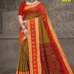 Zoya Bentex with BP Mehndi, Orange, and Red Saree with Modern Design