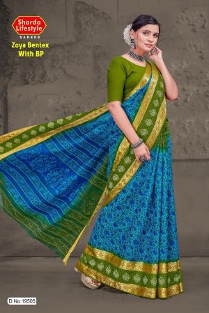 Zoya Bentex with BP Light Blue, Light Green, and Golden Saree with Super Design