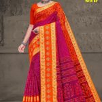 Zoya Bentex with BP Royal Purple, Red, and Orange Saree with Ethnic Design