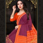 Two Heart Butti cotton saree in orange and magenta with a simple design.