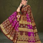 Tirupati Gold Cotton Saree in Pink, Coffee, and Golden with Embroidery