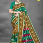 Tirupati Gold cotton saree in golden yellow, light green, and pink with a wonderful design.