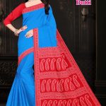 Two Heart Butti cotton saree in blue and red with a simple yet elegant design.