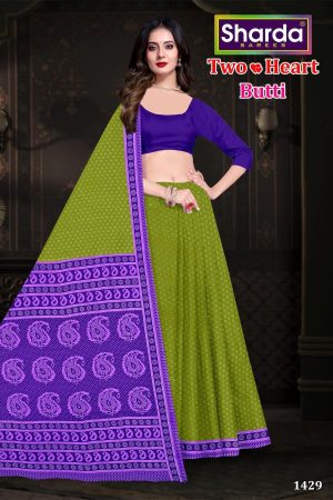 Two Heart Butti green and briggle cotton saree with a simple dotted design