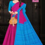 Two Heart Butti pink and blue cotton saree with a simple and elegant design.