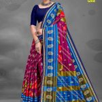 Tirupati Gold cotton saree in sky blue, pink, and chutney green with a wonderful design