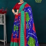 Beauty of Arunachal Pradesh Saree in blue with yellow flowers and red blouse